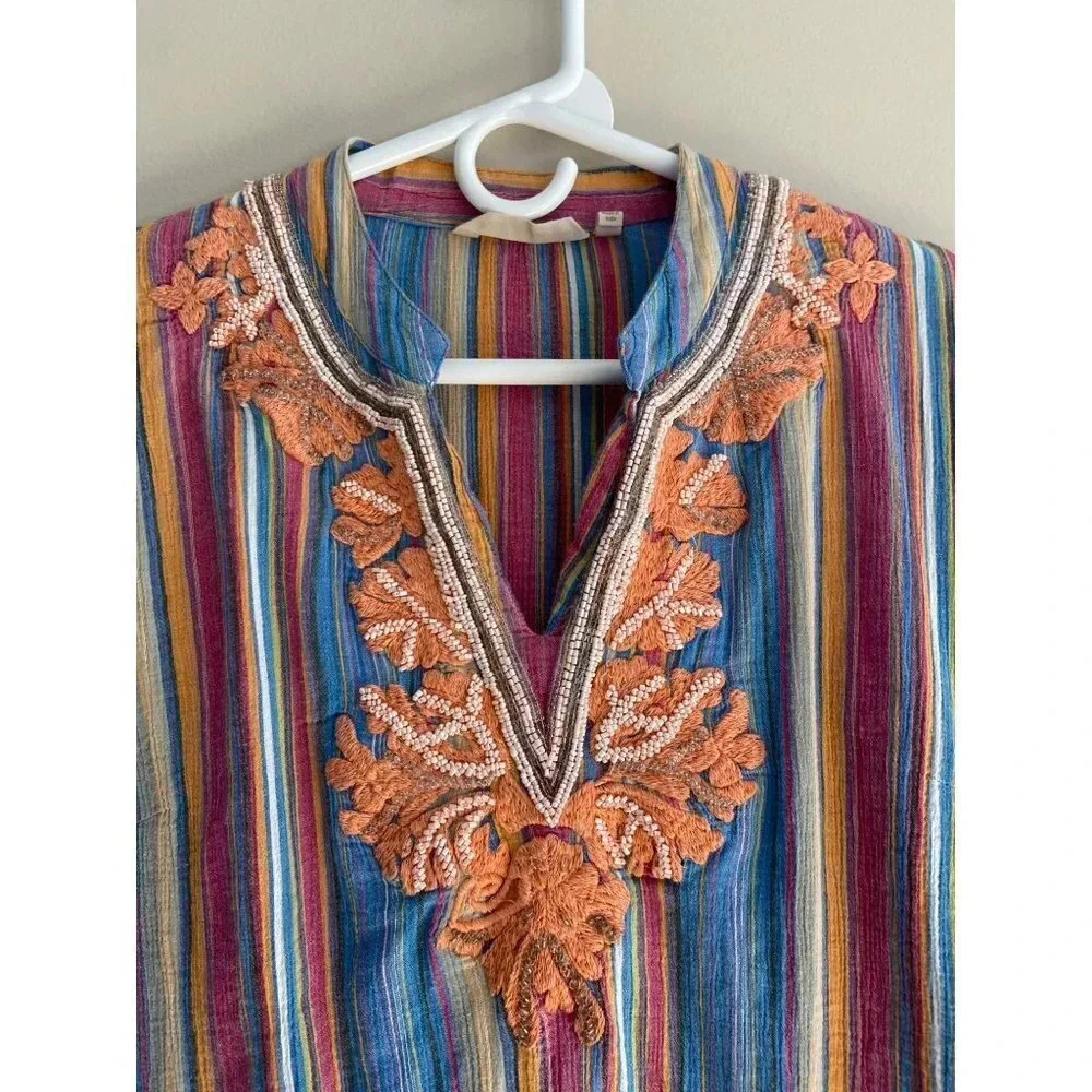 Soft Surroundings Colorful Embroidered V-Neck Bohemian Tunic Top Size Medium - Picture 3 of 12